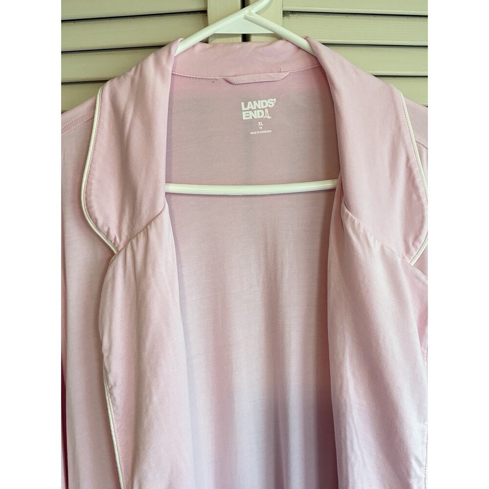 Lands' End Women's XL Pink Mid Calf Robe Rayon w/White Piping